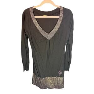 Southpole Top Women's Size Large Grunge Y2K 2000s Retro Goth Black Long Sleeve